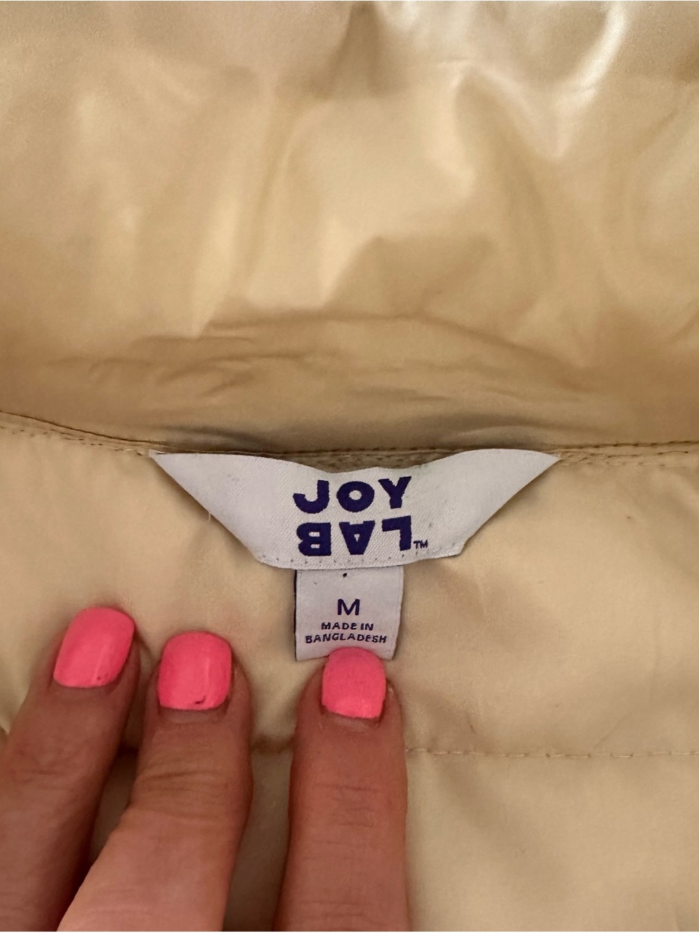 JoyLab Cream Puffer Jacket with Pink Accent